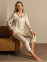 [Champán] SilkSilky-ES Long Sleeve Lapel Collar Pijamas de mujer 006