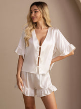 [Blanco] SilkSilky-ES Short Sleeve V Neck Pijamas de mujer 001