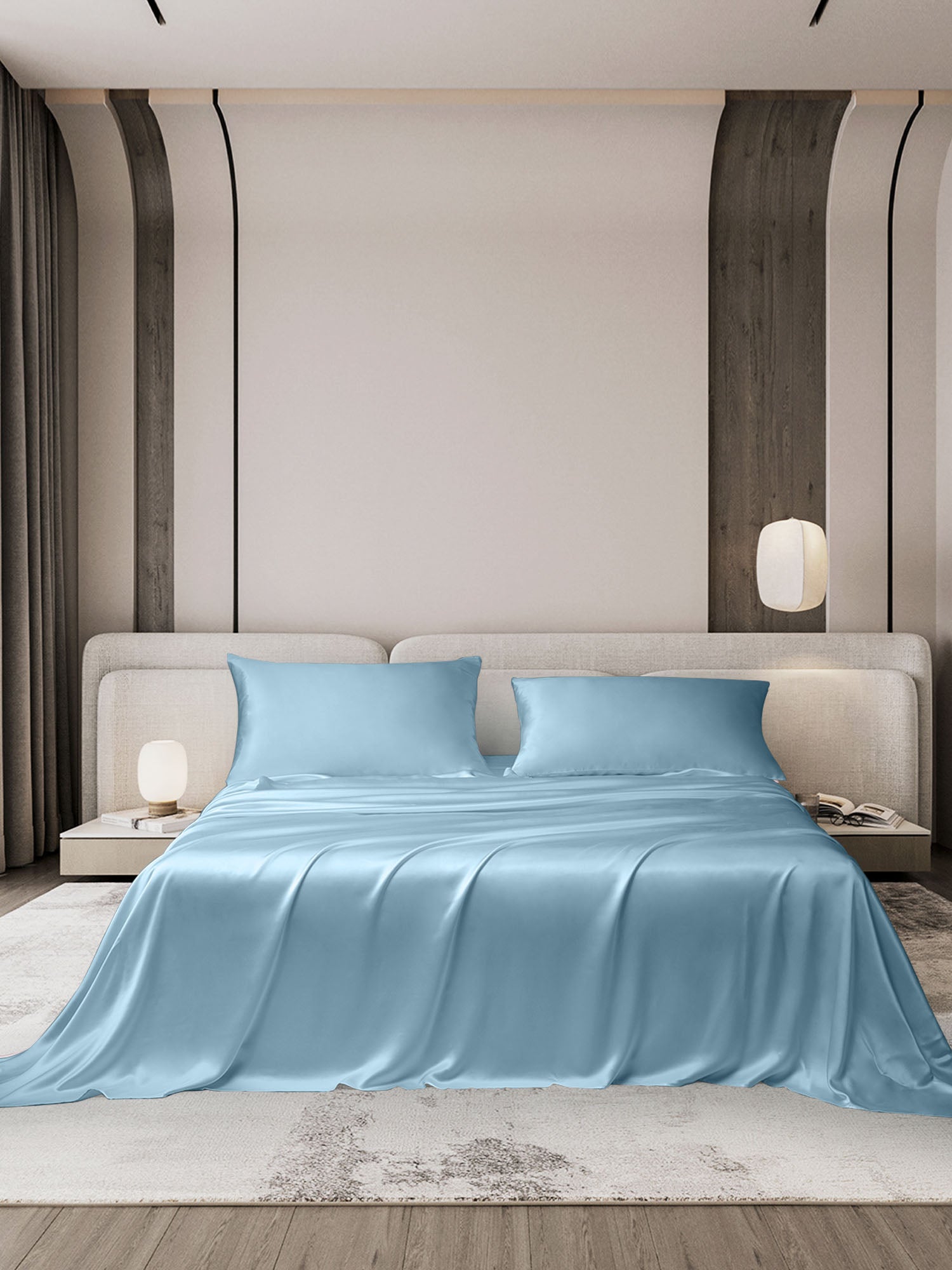 [Azul Claro] SilkSilky-ES 19Momme Juego de ropa de cama 001
