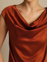 [Caramelo] SilkSilky-ES Cap Sleeve Cowl Neck Camisetas de Mujer 003