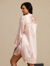 [Rosa] SilkSilky-ES Long Sleeve Lapel Collar Camisas de dormir 002