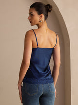 [Azul Oscuro] SilkSilky-ES V Neck Top de tirantes 002