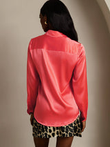 [Rojo Imperial] SilkSilky-ES Long Sleeve Lapel Collar Blusas de Mujer 002