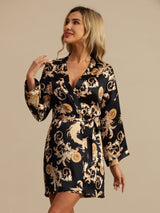 [Dragón Negro] SilkSilky-ES 3/4 Sleeve Bata de mujer 001