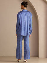[Raya Diplomática Azul] SilkSilky-ES Long Sleeve Lapel Collar Women's Outfit Sets 002