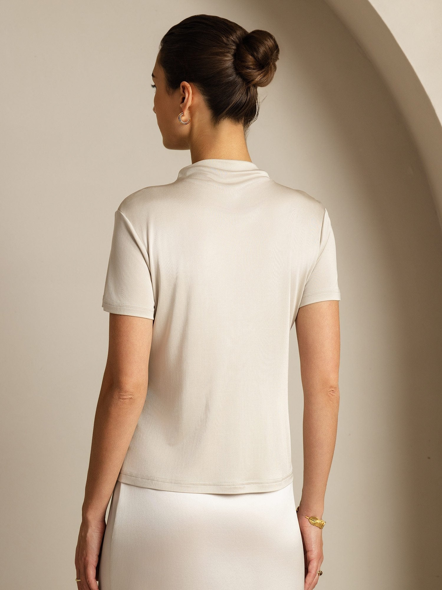 [Gris] SilkSilky-ES Seda Pura Cuello Camisero Camisetas de Mujer 002