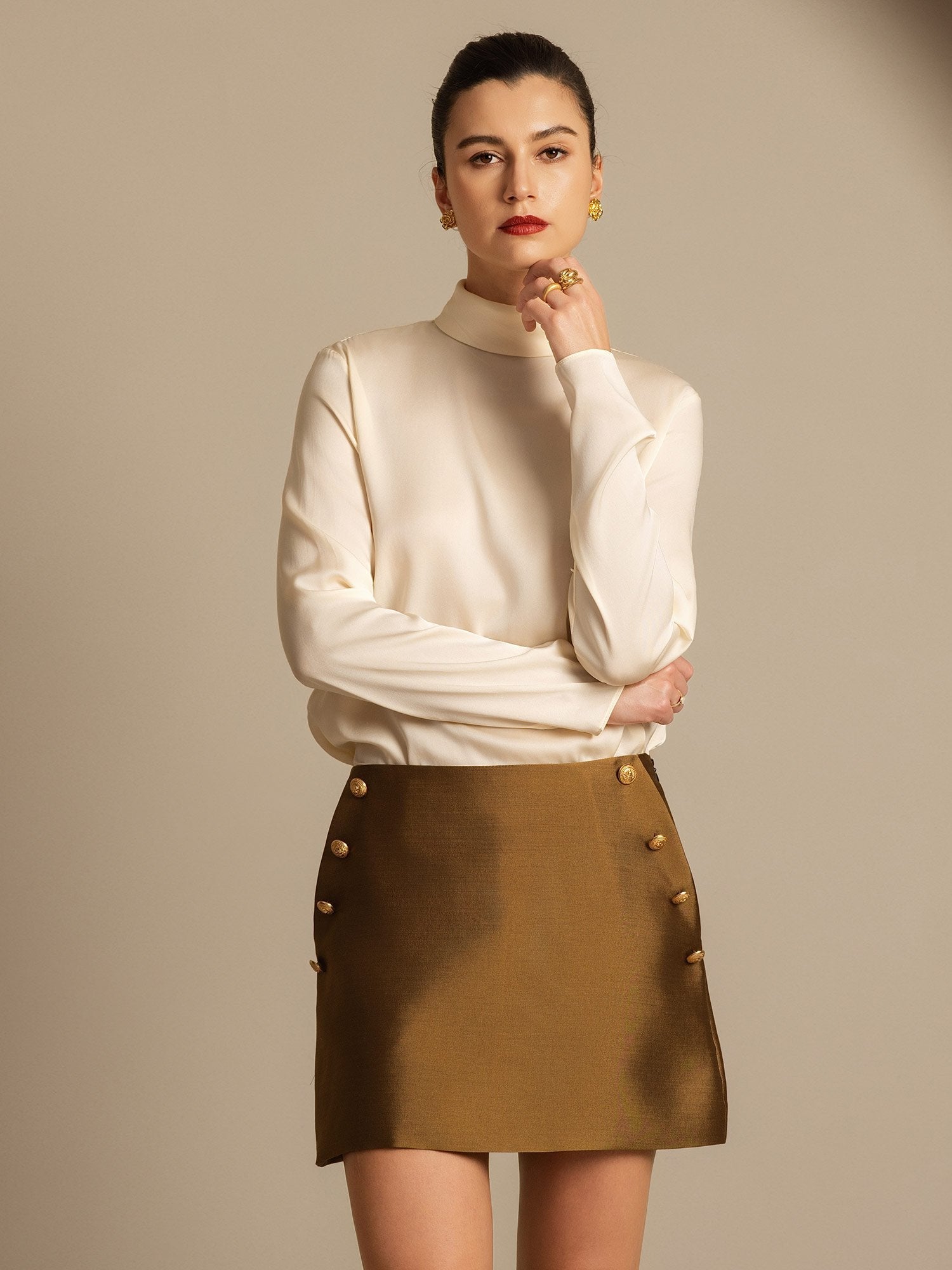 [Bronce] SilkSilky-ES 32Momme Silk-Wool Blend Skirt 006,