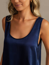 [Azul Oscuro] SilkSilky-ES 19Momme Sin mangas Escote Cuchara Pijamas de mujer 004
