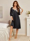 SilkSilky ES Seda Pura Manga larga Nightgown Negro 003