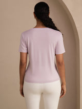[Lavanda] SilkSilky-ES Short Sleeve V Neck Camisetas de Mujer 002