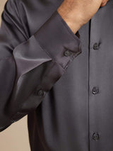 [Gris Oscuro] SilkSilky-ES Long Sleeve Lapel Collar Camisa de hombre 004