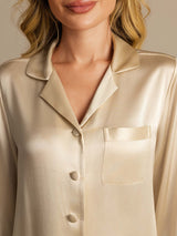 [Champán] SilkSilky-ES Long Sleeve Lapel Collar Pijamas de mujer 008