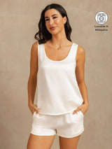 [Blanco] SilkSilky-ES 19Momme Sin mangas Escote Cuchara Pijamas de mujer 001