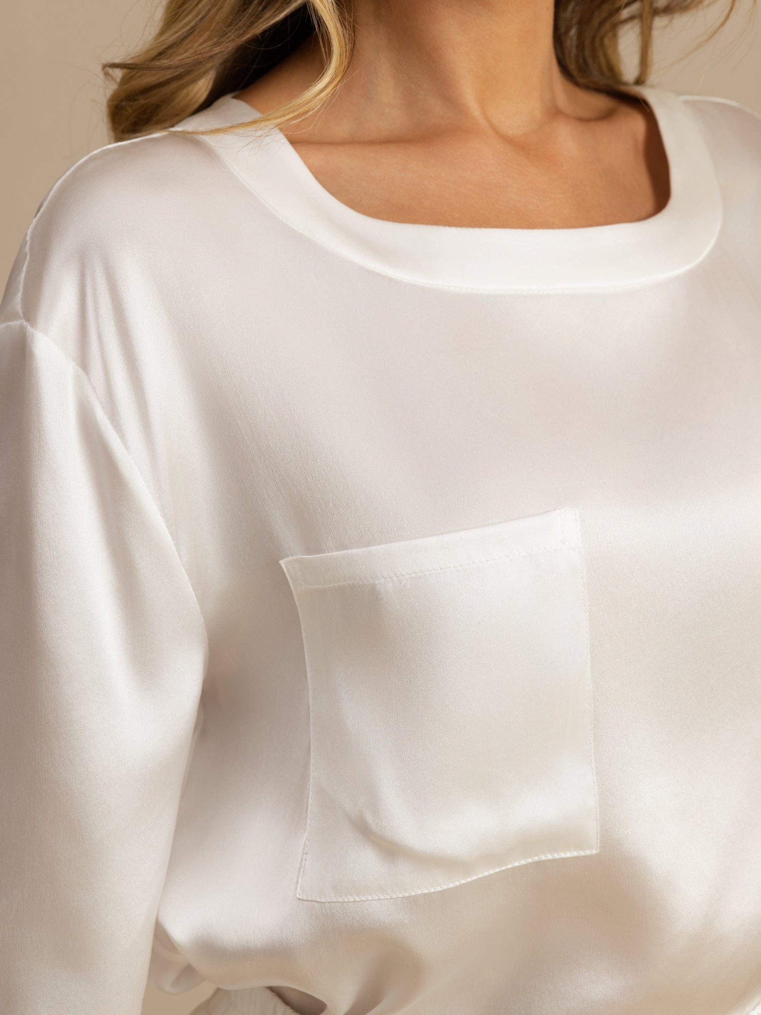 [Blanco] SilkSilky-ES Manga corta Cuello Redondo Pijamas de mujer 005