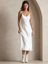 [Blanco] SilkSilky-ES Spaghetti Strap V Neck Vestido 005