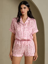 [Leopardo Rosa] SilkSilky-ES Short Sleeve Notch Collar Pijamas de mujer 004