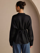 [Negro] SilkSilky-ES Long Sleeve Blouse 002