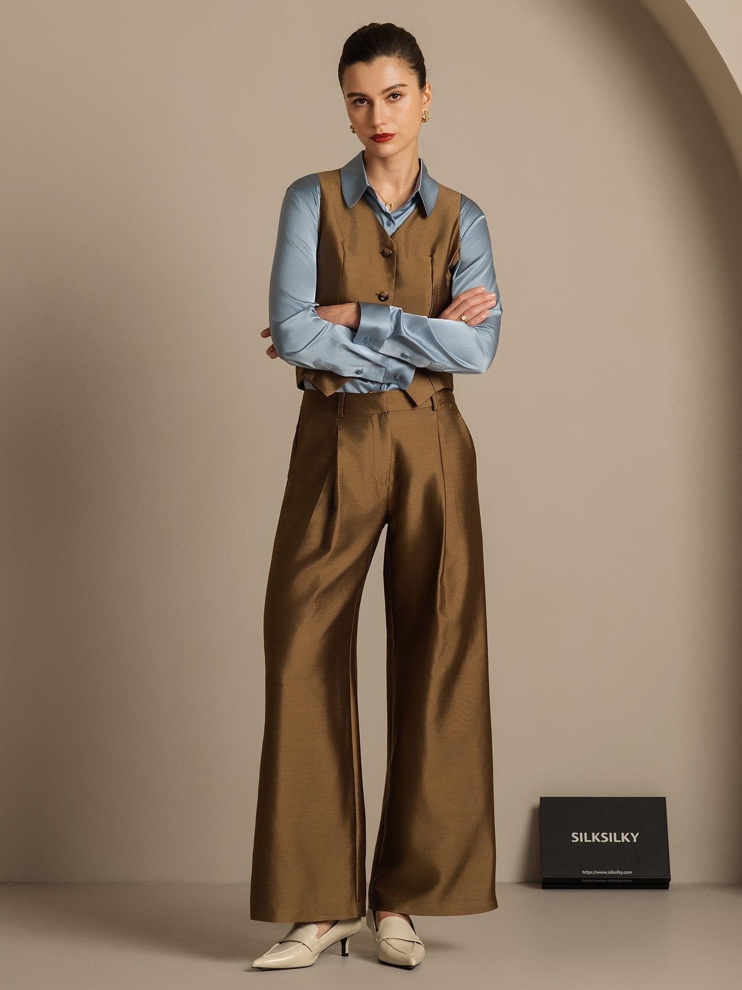 [Bronce] SilkSilky-ES 32Momme Silk-Wool Blend Womens Pants 006,