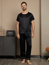 [Negro] SilkSilky-ES Short Sleeve Round Neck Pijamas de hombre 005
