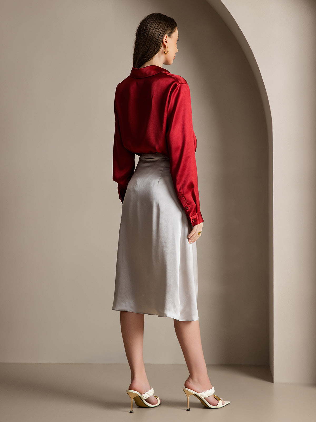 [Vino] SilkSilky-ES 19Momme Seda Lapel Collar Blusas de Mujer 005