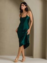 [Verde Oscuro] SilkSilky-ES Spaghetti Strap V Neck Vestido 007