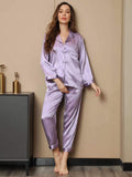 SilkSilky ES Seda Pura Manga larga Solapa Pijamas de mujer Lavanda 003