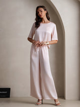 [Rosa] SilkSilky-ES Half Sleeve Round Neck Pijamas de mujer 005