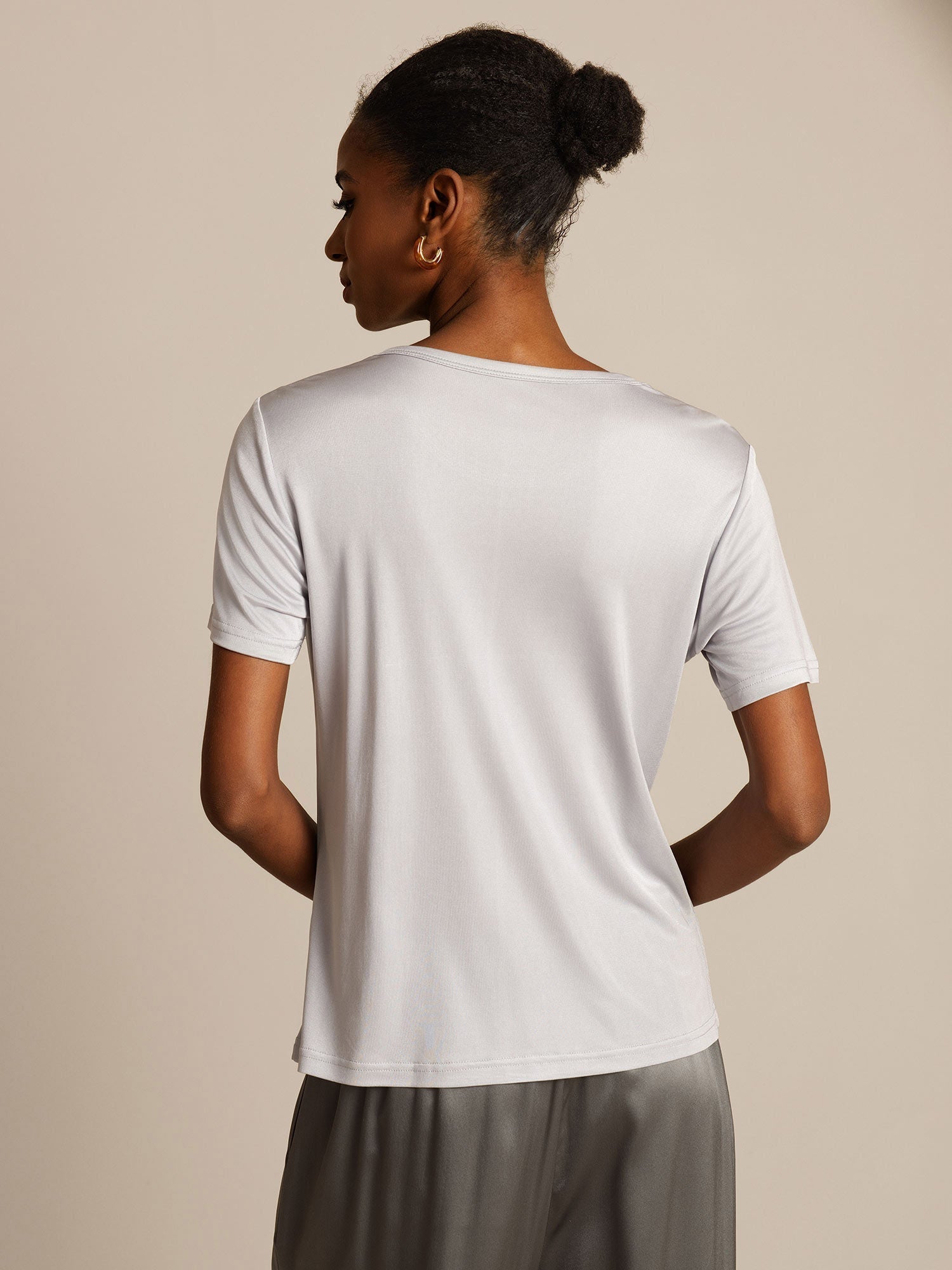 [Plata] SilkSilky-ES Manga corta Cuello Redondo Camisetas de Mujer 002