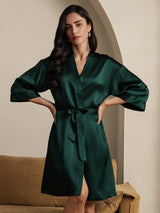 [Verde Oscuro] SilkSilky-ES 3/4 Sleeve Bata de mujer 007