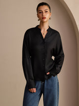 [Negro] SilkSilky-ES Long Sleeve Blouse 001