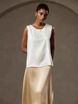 [Blanco] SilkSilky-ES Sleeveless Round Neck Top de tirantes 001