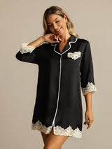 [Negro] SilkSilky-ES Seda Pura Cuello Camisero Camisas de dormir 001