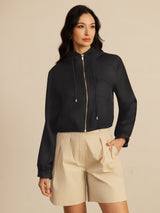 [Negro] SilkSilky-ES 18Momme Manga larga Cuello Alto Chaqueta de mujer 005