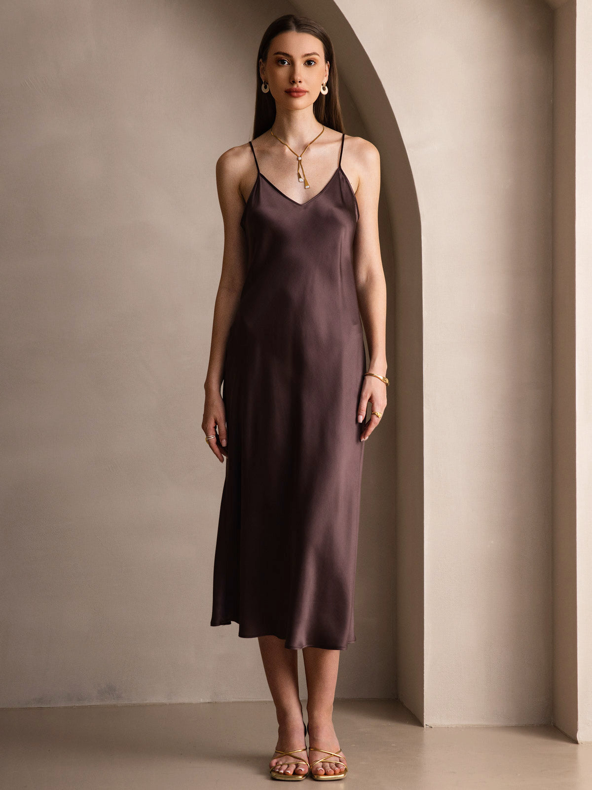 [Café] SilkSilky-ES Seda Pura Dress 003