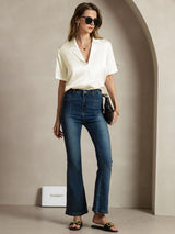 [Marfil] SilkSilky-ES Short Sleeve Lapel Collar Blusas de Mujer 007