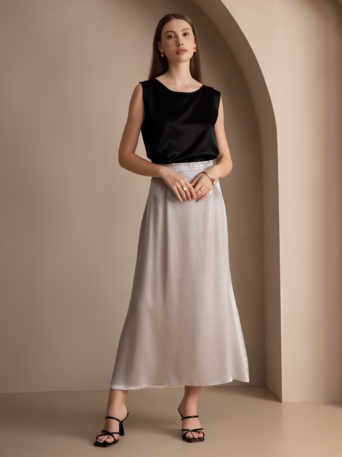 [Negro] SilkSilky-ES 19Momme Seda Camisoles 003