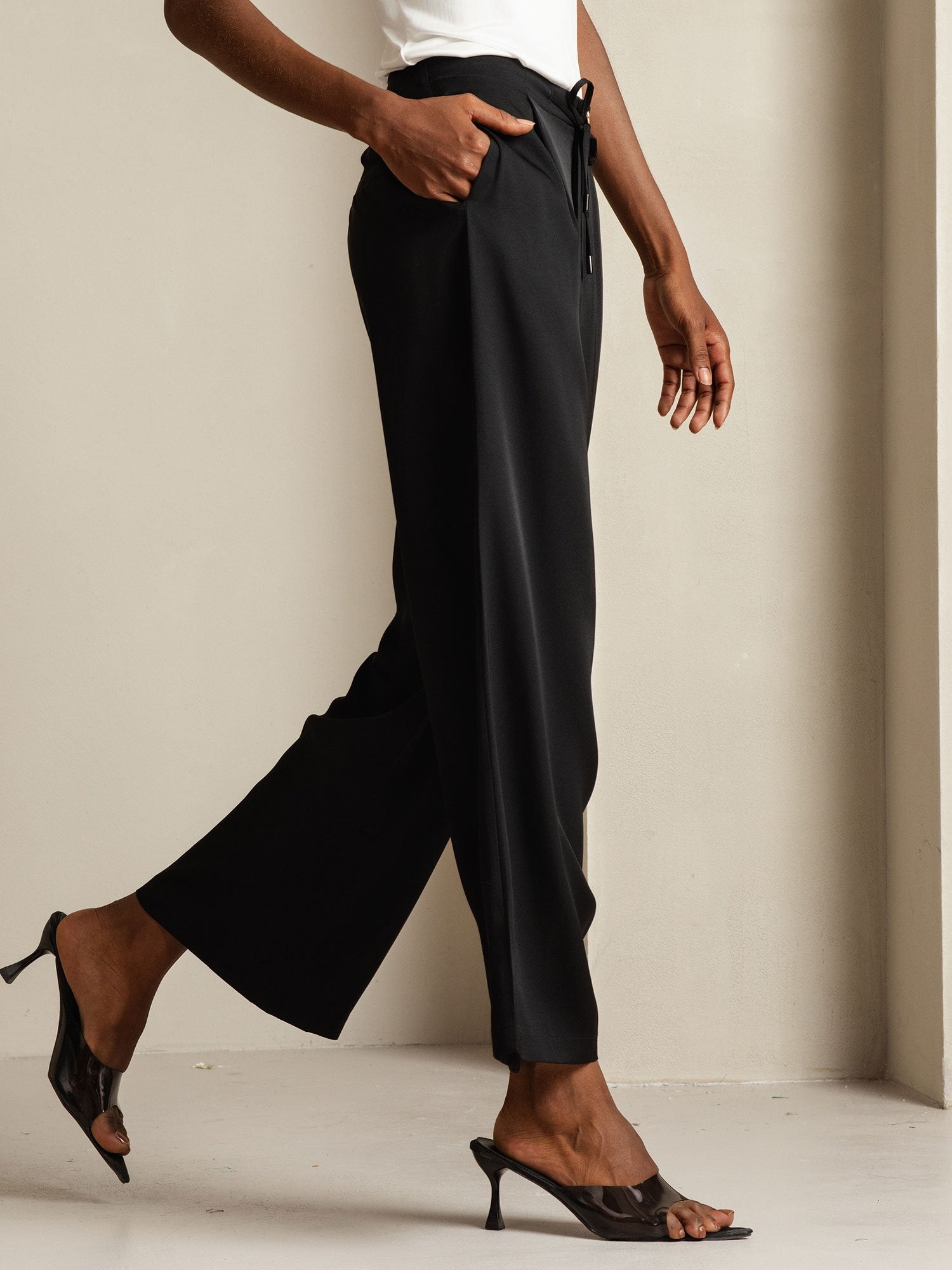 [Negro] SilkSilky-ES 19Momme Seda Womens Pants 008