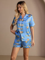 [Pez Azul] SilkSilky-ES Short Sleeve Lapel Collar Pijamas de mujer 004