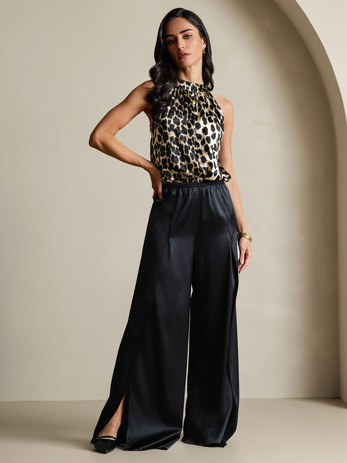 [Leopardo] SilkSilky-ES 19Momme Seda Womens T-Shirt 007