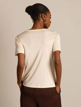 [Beige] SilkSilky-ES Manga corta Cuello Redondo Camisetas de Mujer 002