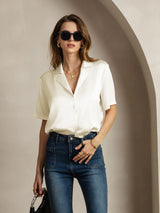 [Marfil] SilkSilky-ES Short Sleeve Lapel Collar Blusas de Mujer 005