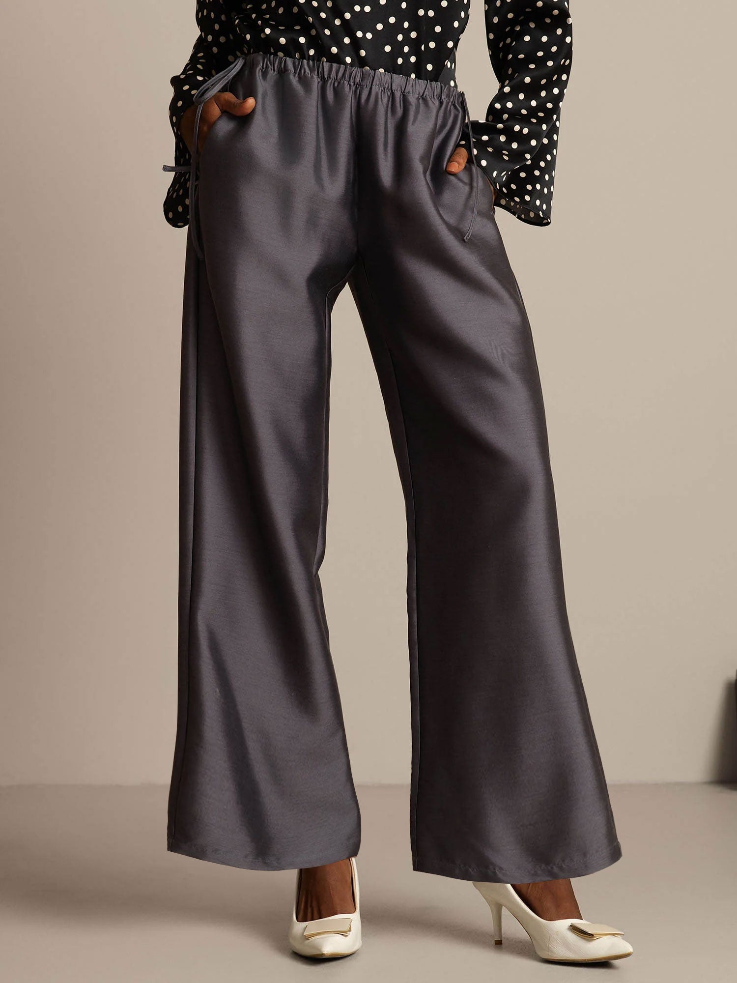 [Gris] SilkSilky-ES 32Momme Silk-Wool Blend Womens Pants 001,