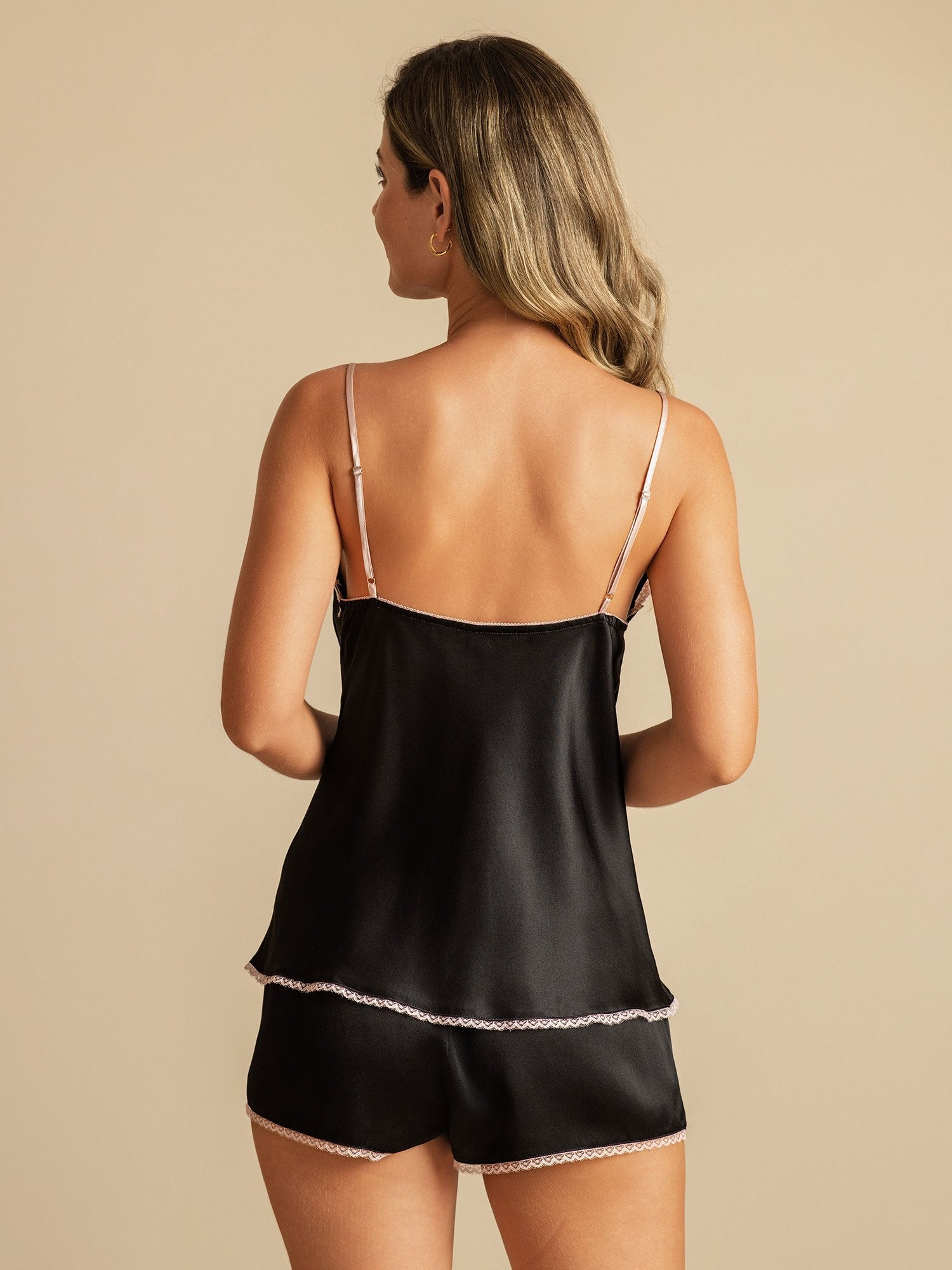 [Negro] SilkSilky-ES Seda Pura Camisole Set 002