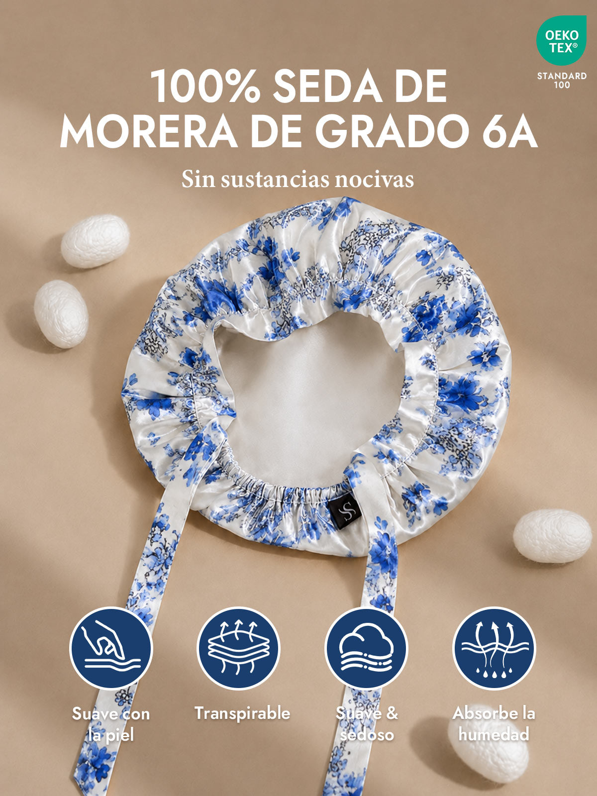 [Porcelana Azul Y Blanca] SilkSilky-ES Gorros De Dormir 002