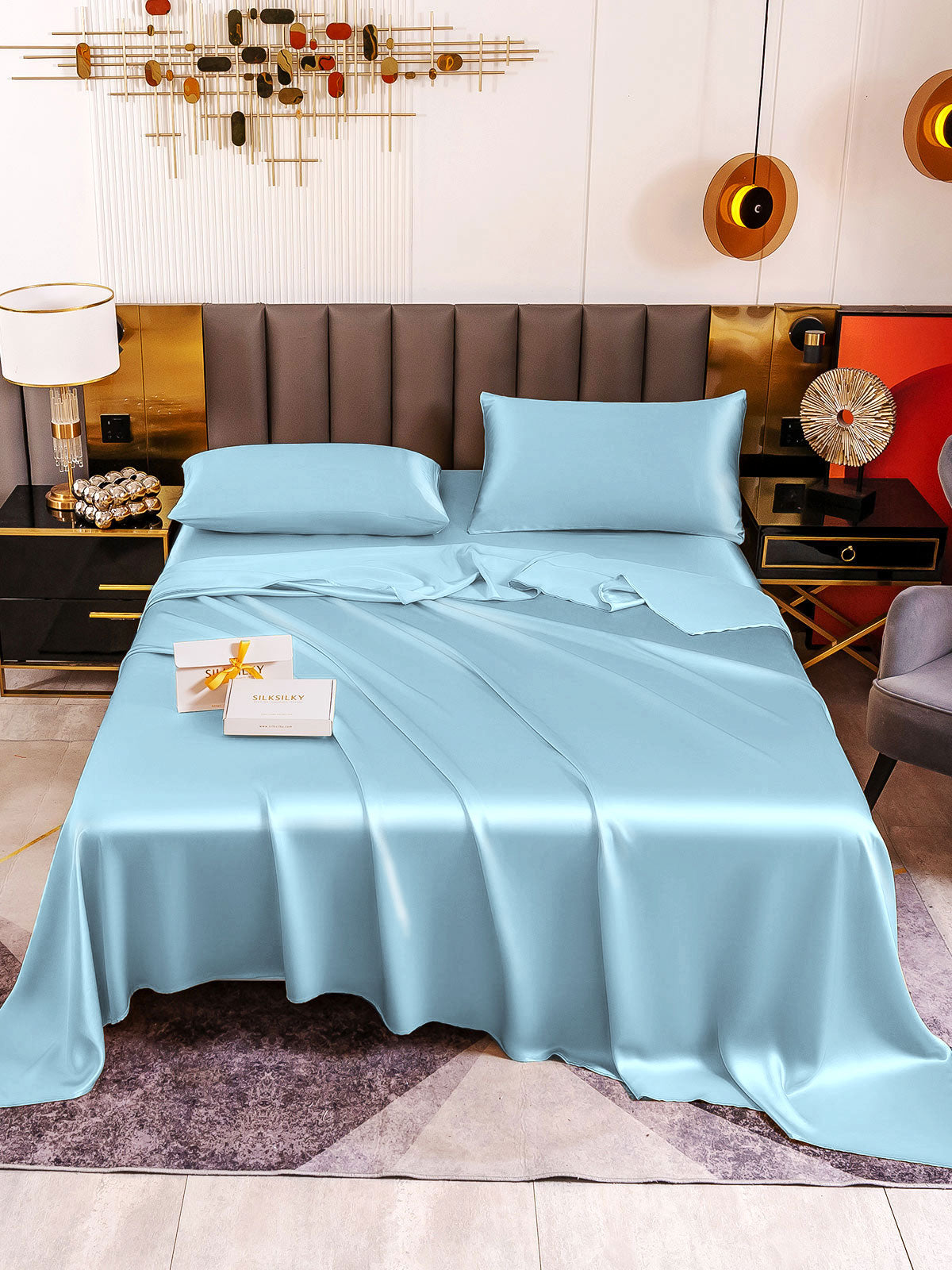[Azul Claro] SilkSilky-ES 19Momme Seda Pura Bedding Set 002