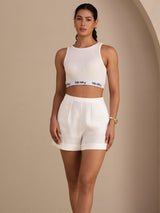 [Blanco] SilkSilky-ES Sleeveless Crew Neck Top de tirantes 007