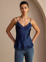 [Azul Oscuro] SilkSilky-ES V Neck Top de tirantes 001