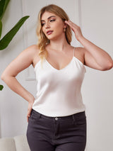 [Blanco] SilkSilky-ES Spalline Sottili Cuello en V Top de tirantes talla grande 003