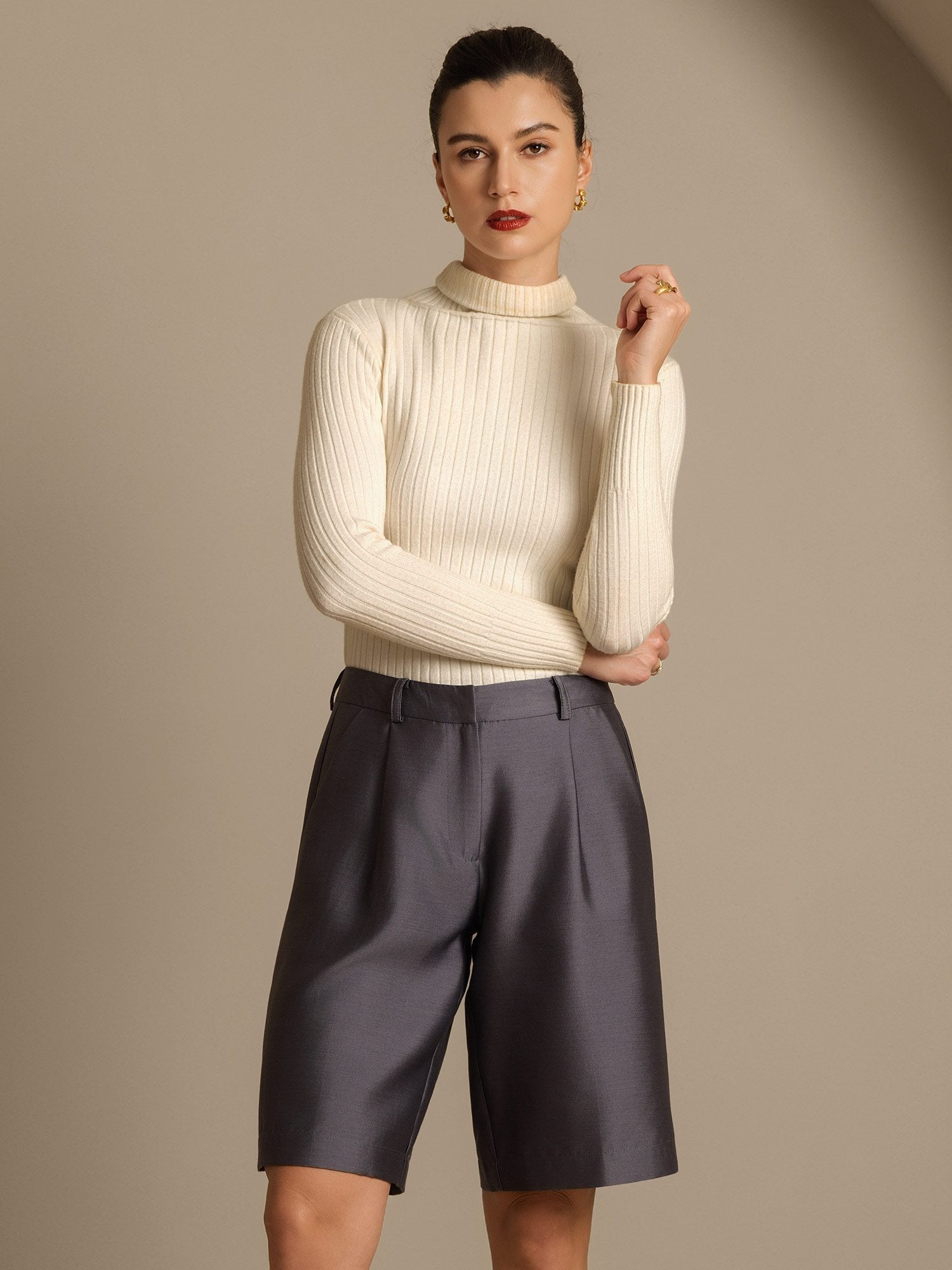 [Gris] SilkSilky-ES 32Momme Silk-Wool Blend Womens Shorts 008,