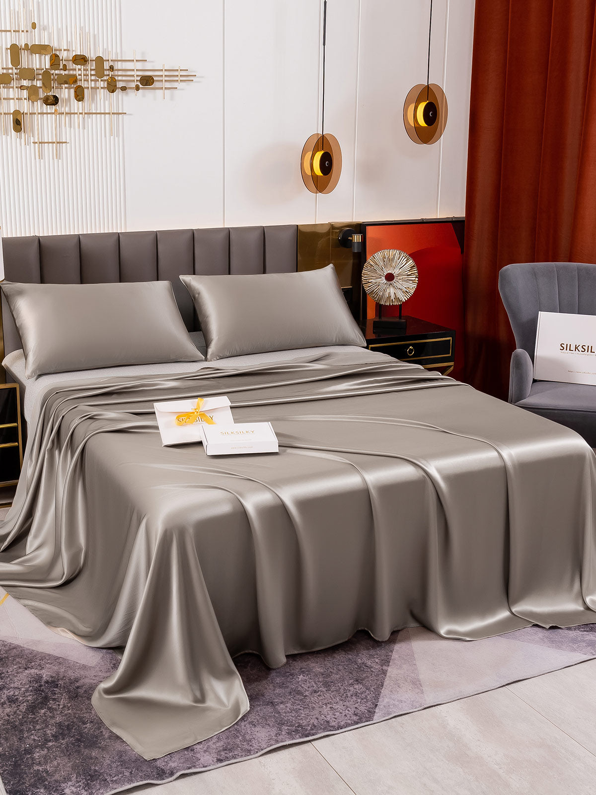[Gris] SilkSilky-ES 19Momme Seda Pura Bedding Set 003